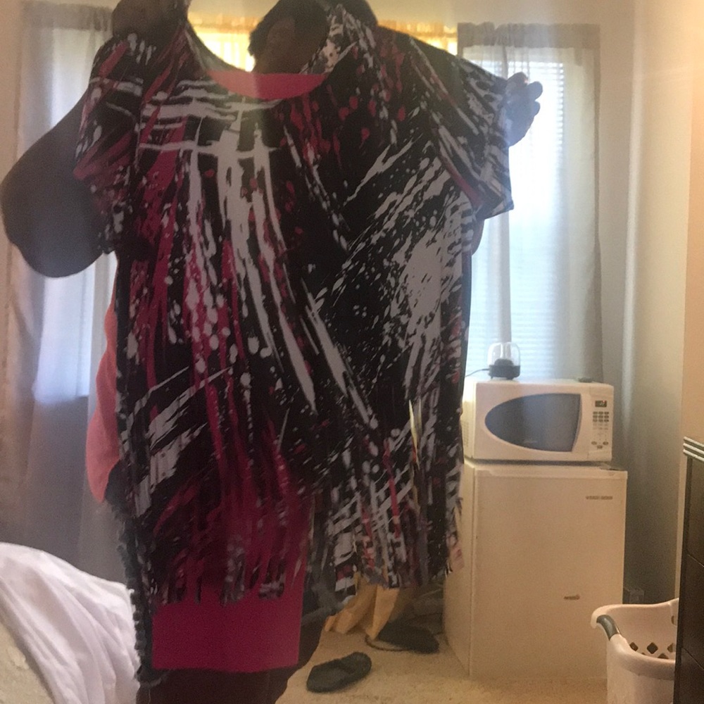 Two piece hot pink black and whites that